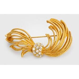 Vintage Floral Rhinestone Brooch Pin, Mid-Century Modern Flower go-18‎